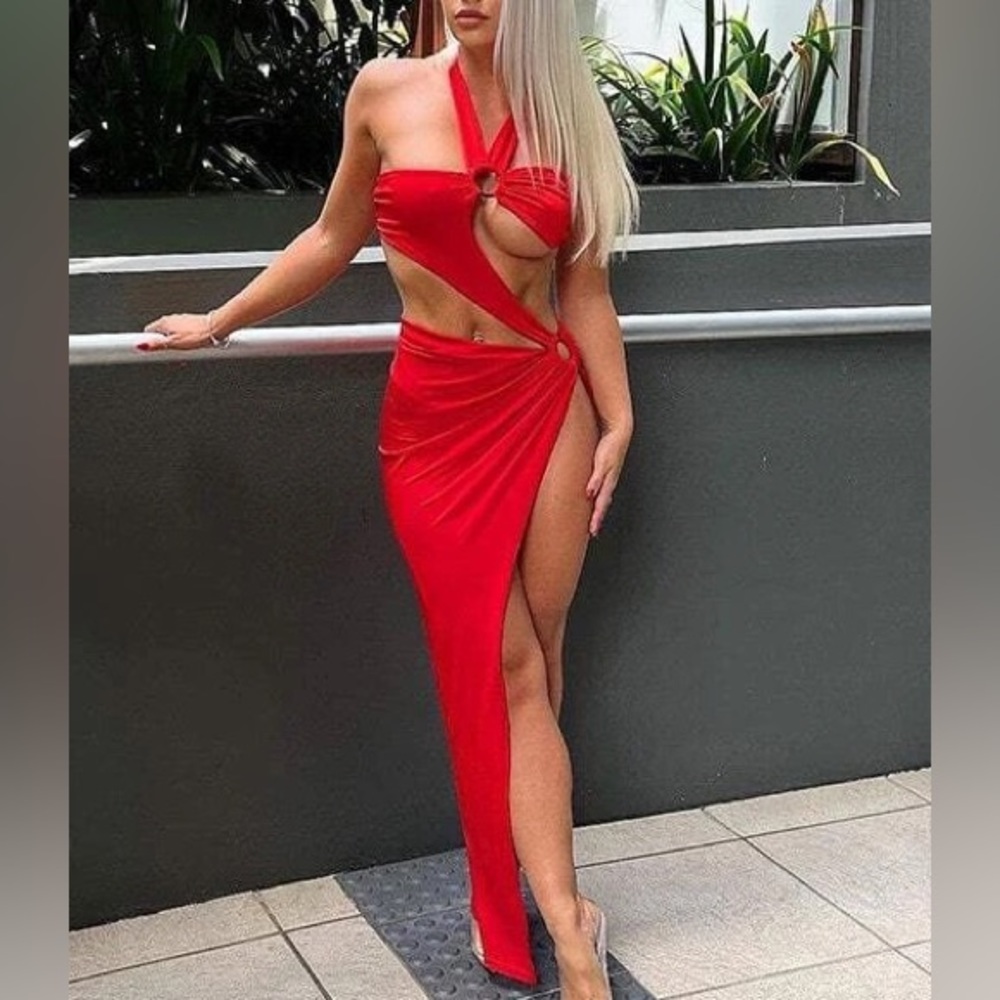 Red cut out dress